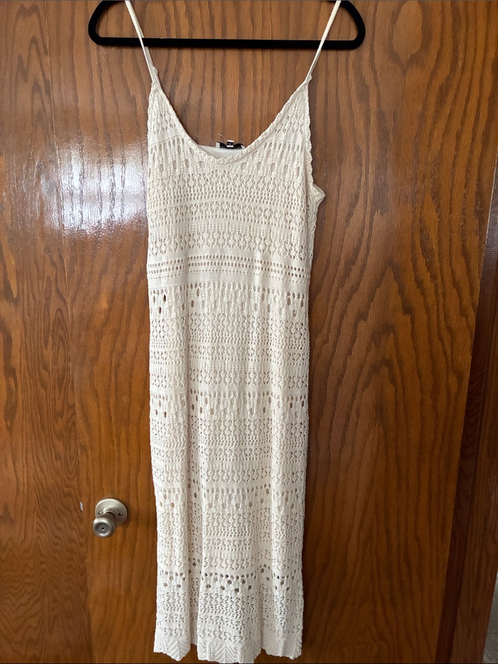 Cream Crochet Maxi Dress with Spaghetti Straps